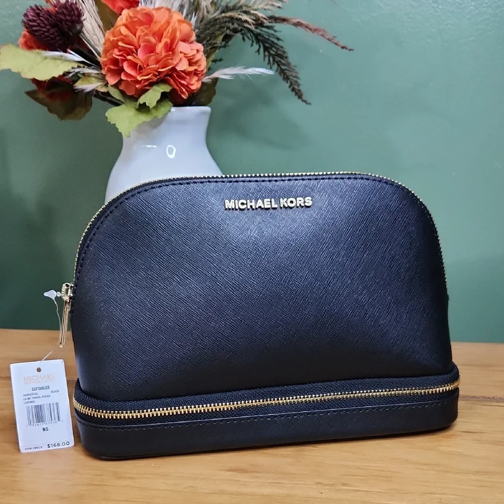 Michael Michael Kors Black Leather Travel/Cosmetic Pouch NWT
